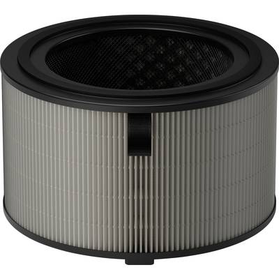Round HEPA air filter in grey casing, suitable for air purification in household appliances. Pressure sealing loops on the sides.