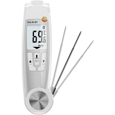 Digital food thermometer shows 69°C. Three metal probes for accurate temperature measurement. Display with 'Hold' button.