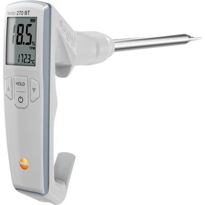 Digital cooking thermometer with display showing 18.5% and 172.3°C. Contains buttons for 'HOLD' and 'Mode'. Device handle on the left.