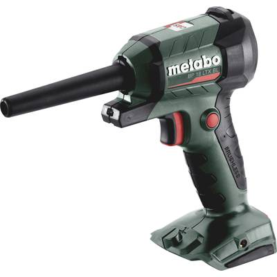 Metabo cordless drill, model BP 18 LTX BL, in green and black, side view showing handle and attachment.
