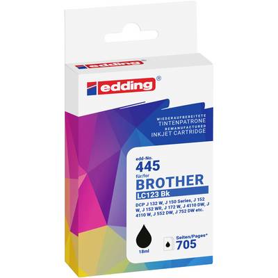 Edding remanufactured inkjet cartridge box for Brother LC123 BK, black ink, 18 ml, pages 705, compatible with various Brother DCP/J/W/J series printers.<br>
