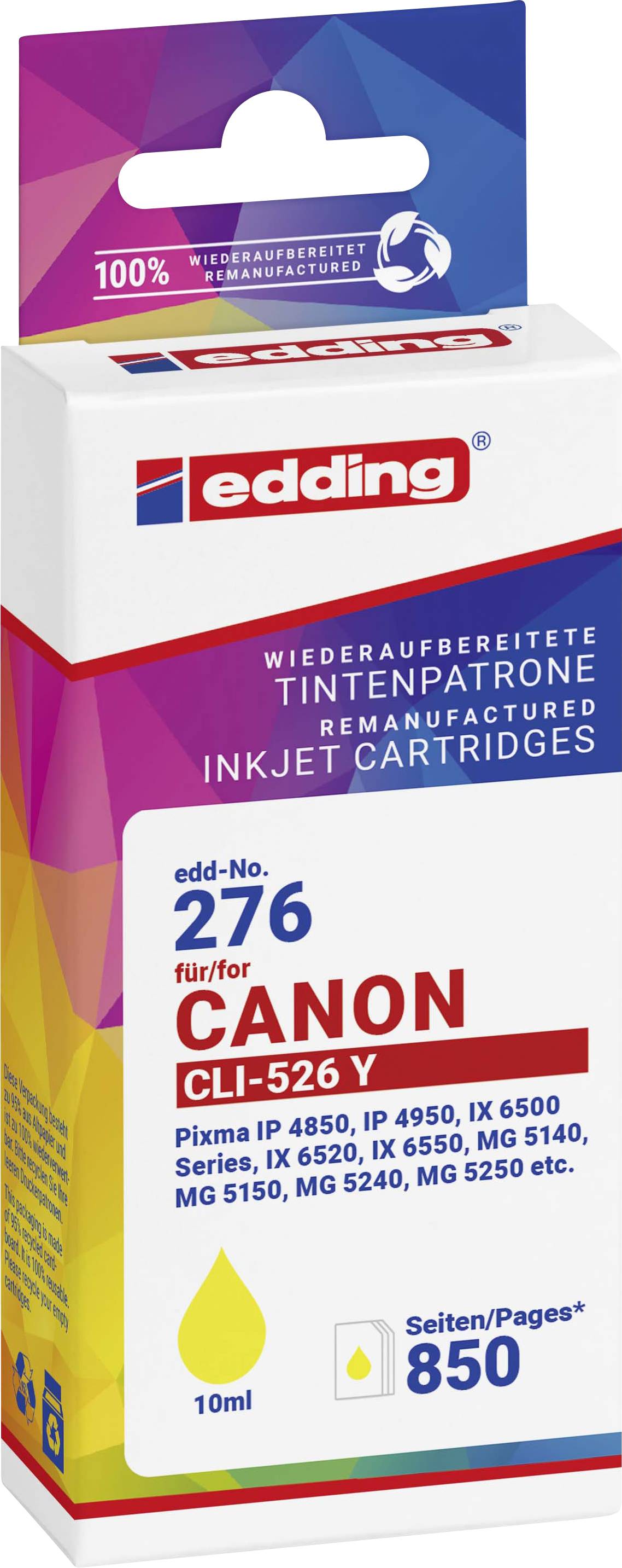 Edding Ink cartridge replaced Canon CLI-526Y Compatible Yellow EDD-276 18-276-01