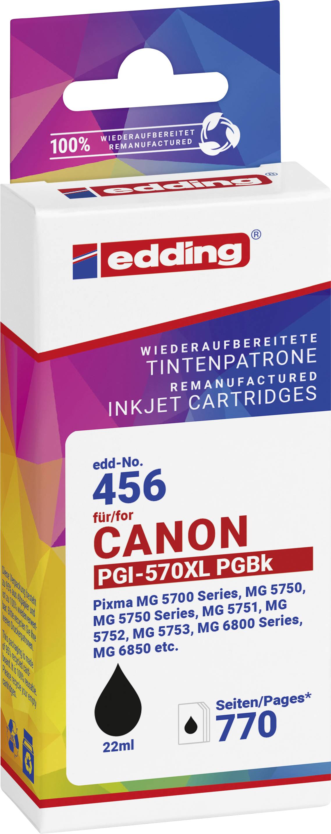 Edding Ink cartridge replaced Canon PGI-570XL Compatible Black EDD-456 18-456-01