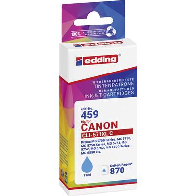 Edding Ink cartridge replaced Canon CLI-571XL Compatible Cyan EDD-459 18-459-01