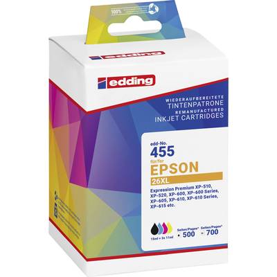 Edding Ink cartridge replaced Epson 26XL, T2636, T2631, T2632, T2633, T2634 Compatible Set Black, Cyan, Magenta, Yellow