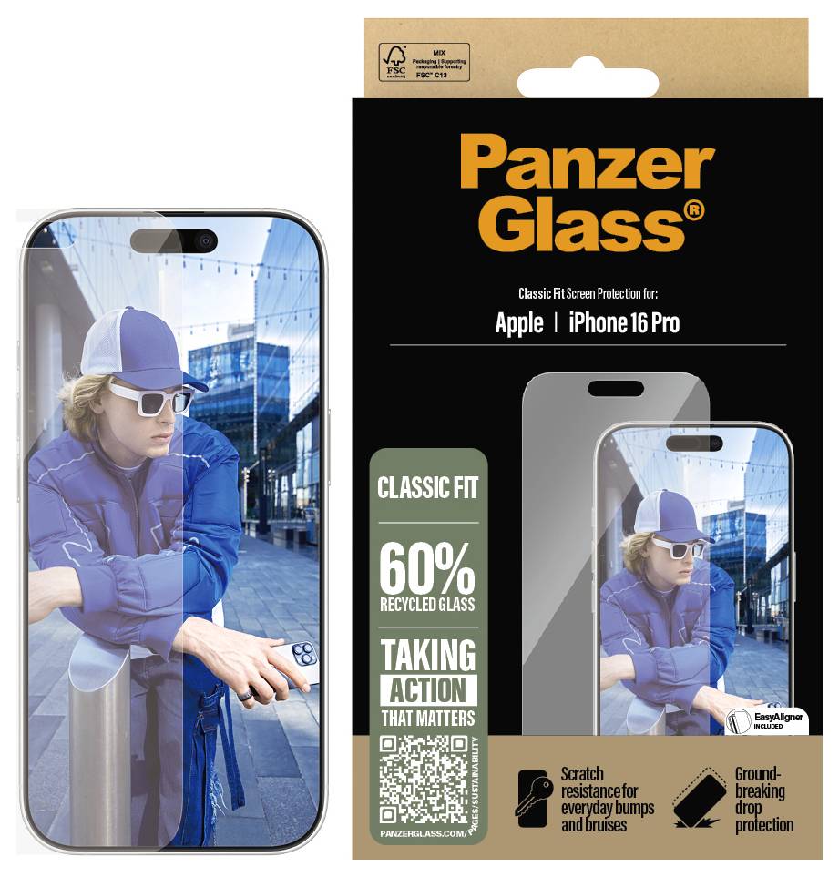 PanzerGlass Classic Fit Glass screen protector Apple iPhone 16 Pro 1 pc(s) Anti-fingerprint, Scratch-proof 2874-3