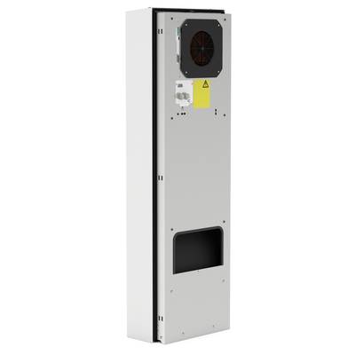 A white cabinet air conditioning unit with ventilation unit and control switch, suitable for cooling electronic control cabinets.