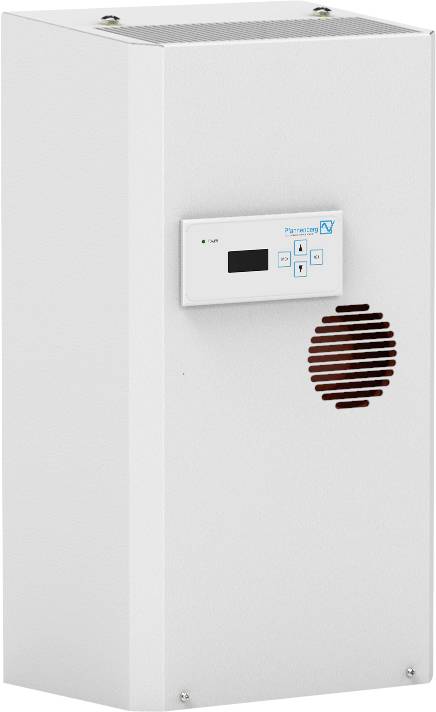 Air conditioning unit with digital display and ventilation slots on the front.