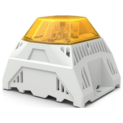 A white, rectangular technical device with an orange, transparent upper section revealing its internal components.