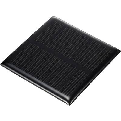 A square, black solar panel with visible photovoltaic strips, used for converting sunlight into electricity.