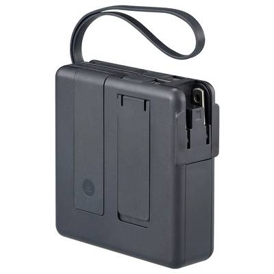 Portable, black cassette player with carrying strap, compact and rectangular in shape.