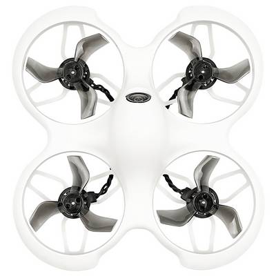 A white quadcopter drone, viewed from above.