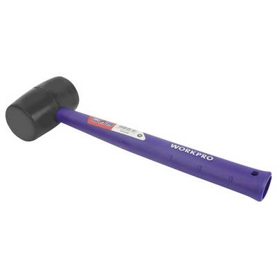 A rubber hammer with a black head and purple handle, bearing the 'WORKPRO' logo. Suitable for construction and DIY work.