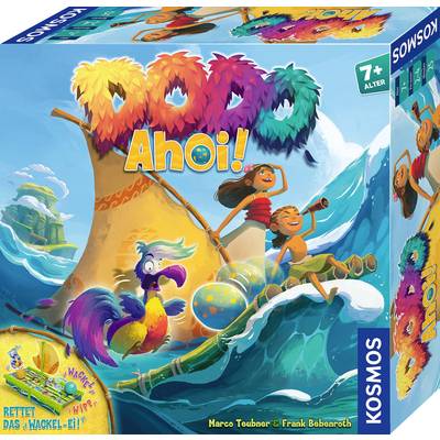 Colourful game packaging with the title 'Dodo – Ahoy!' depicts cheerful characters on a boat. Suitable for ages 7 and up, published by Kosmos.