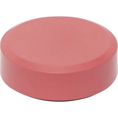 A red ice hockey puck on a white background.