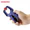 A hand is holding a blue 'WORKPRO' locking pliers with a red gripping mechanism. The background is white.