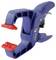 Blue plastic G-clamp with red clamping jaws, suitable for DIY projects to easily secure materials.