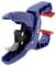 A blue plastic pliers with a red handle and metal clips, suitable for gripping or cutting pipes and cables.