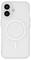 A transparent phone case with a large white circle on the back and two camera openings in the top left corner.