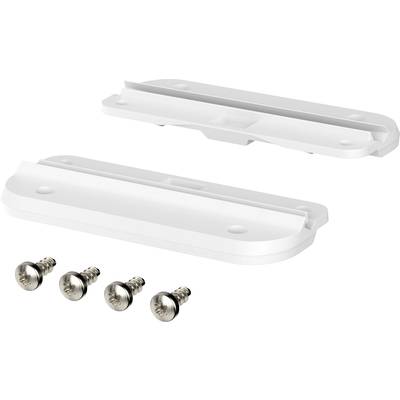 Image shows two white wall brackets side by side, with two screws beneath each, on a white background.
