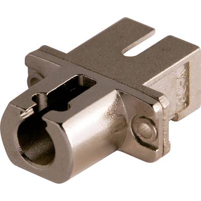 A metallic mounting bracket, possibly for furniture assembly, with a rectangular base shape and a cylindrical opening.