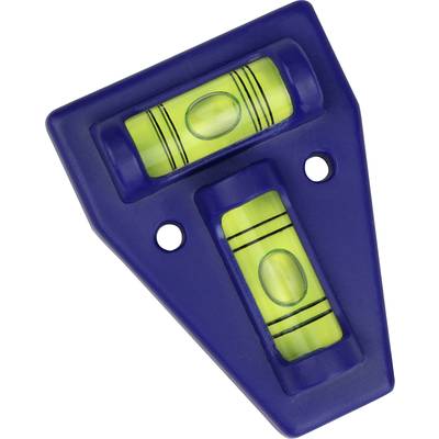 Blue plastic angle with two integrated spirit level cylinders for horizontal and vertical alignment.