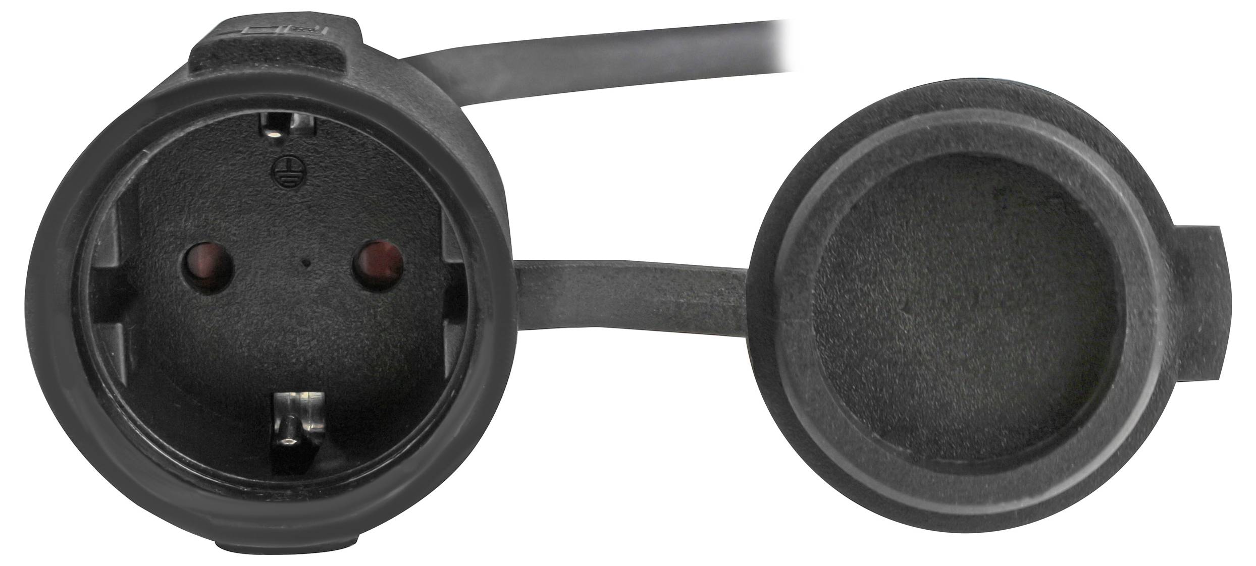 'Black power plug and socket cover for safety.'