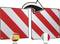 Two red and white warning signs; on the left: Spain, on the right: Italy. An arrow points from the Spanish sign to the Italian sign.