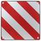 Red and white warning sign with diagonal stripes, typical pattern for caution or hazardous areas.