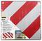Warning sign with diagonally red and white stripes, suitable for marking overhanging load on vehicles. Includes mounting information.