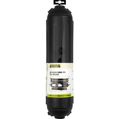 Black safety box for CEE plugs, protects against moisture and splash water. Suitable for outdoor use.