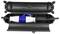 Black waterproof cable enclosure with a blue and white plug inside, shown in an open configuration.