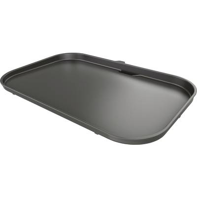 A rectangular, black plastic tray with a slightly raised edge and rounded corners, suitable for serving food.