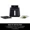 A black air fryer with accessories: a 6.2 L drawer, a crisper grid insert, and a recipe book.