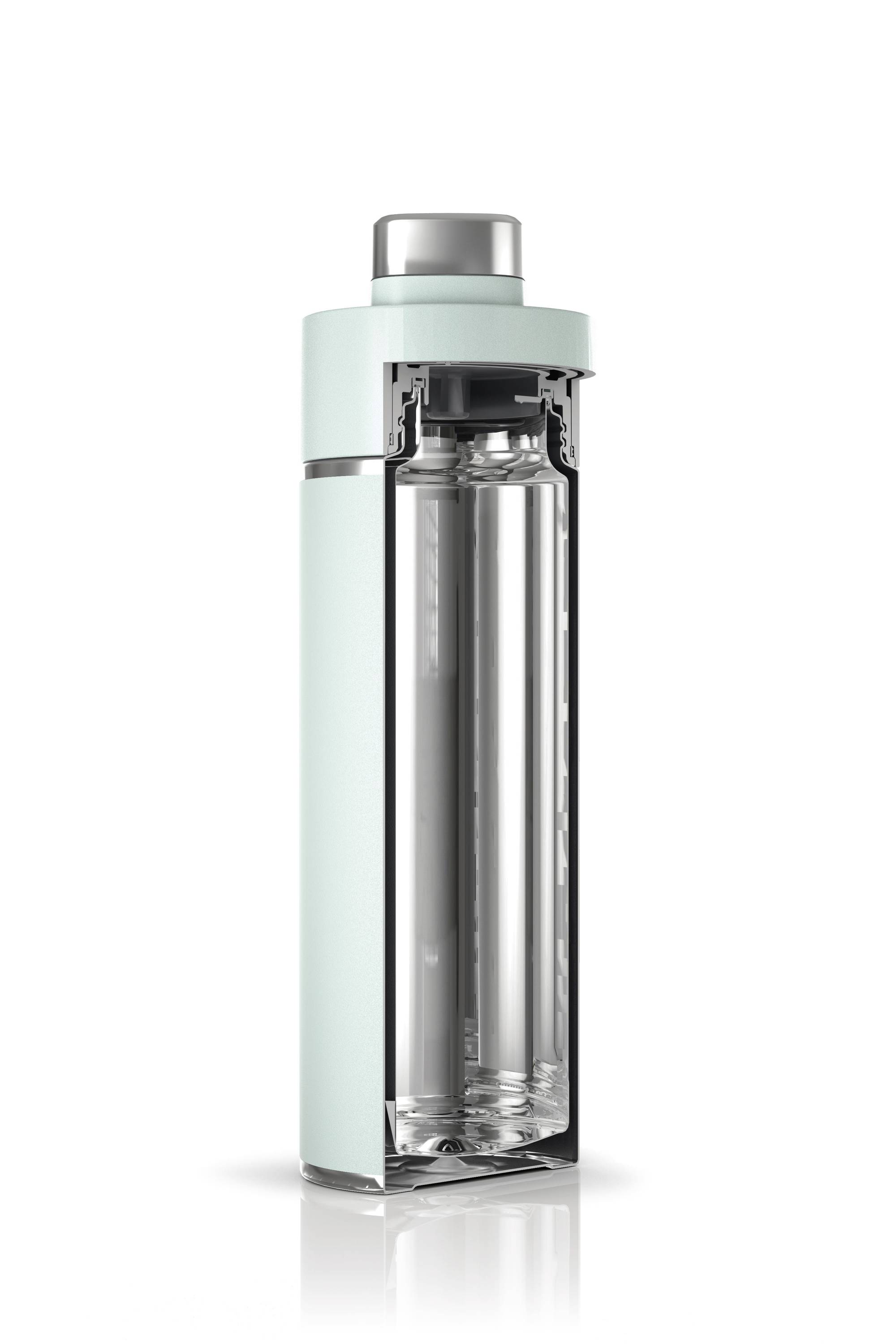 Transparent water bottle with a removable lid and cylindrical design. The bottle looks modern and functional.<br><br>(Note: This translation is already quite close to British English, so minimal changes were needed.)