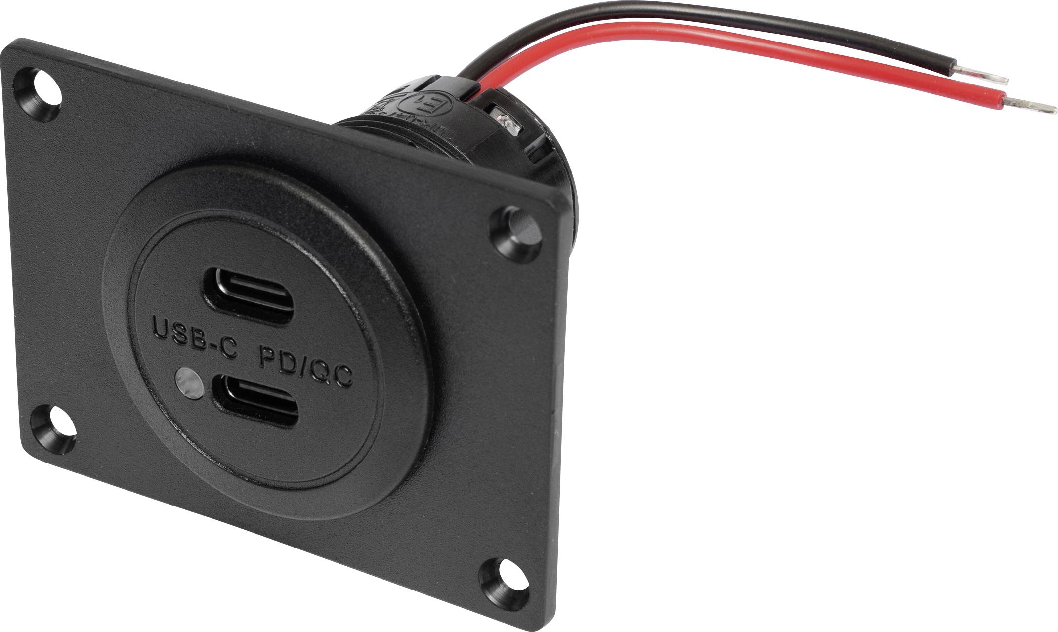 ProCar Power USB-C dual socket PD/QC with LED + mounting plate Max. load capacity=3 A 12 or 24 V / DC