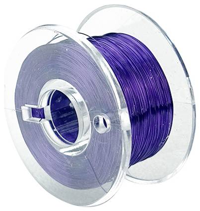 A clear plastic spool with purple wire wound around it, suitable for use in 3D printers or other technical applications.