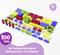 100-piece colourful wooden building block set by Eichhorn, suitable from 1 year, featuring cylinders, cubes and bridge shapes in various colours.