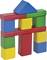 A tower made of colourful wooden blocks, comprising various geometric shapes such as cubes and pyramids.