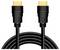 Two black HDMI cables with gold-plated connectors, positioned parallel to each other, against a white background.