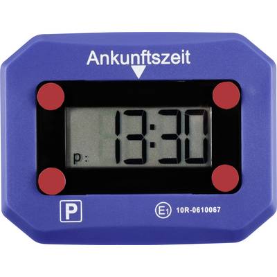 Digital display shows 'Arrival time 13:30' on a blue parking disc with red buttons.