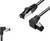 Two black network cables with different connectors, one straight and one at a right angle, against a white background.