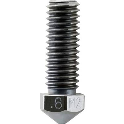 Close-up of a metal threaded screw with a hexagonal head stamped '6' and 'M2'.