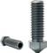 Two black metal bolts on a white background, one upright with an M2 hex head and one lying horizontally with a hollow center.<br>