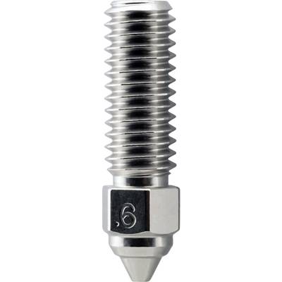Close-up of a metal threaded screw or nozzle with a hex nut base and pointed tip, shown vertically on a white background.