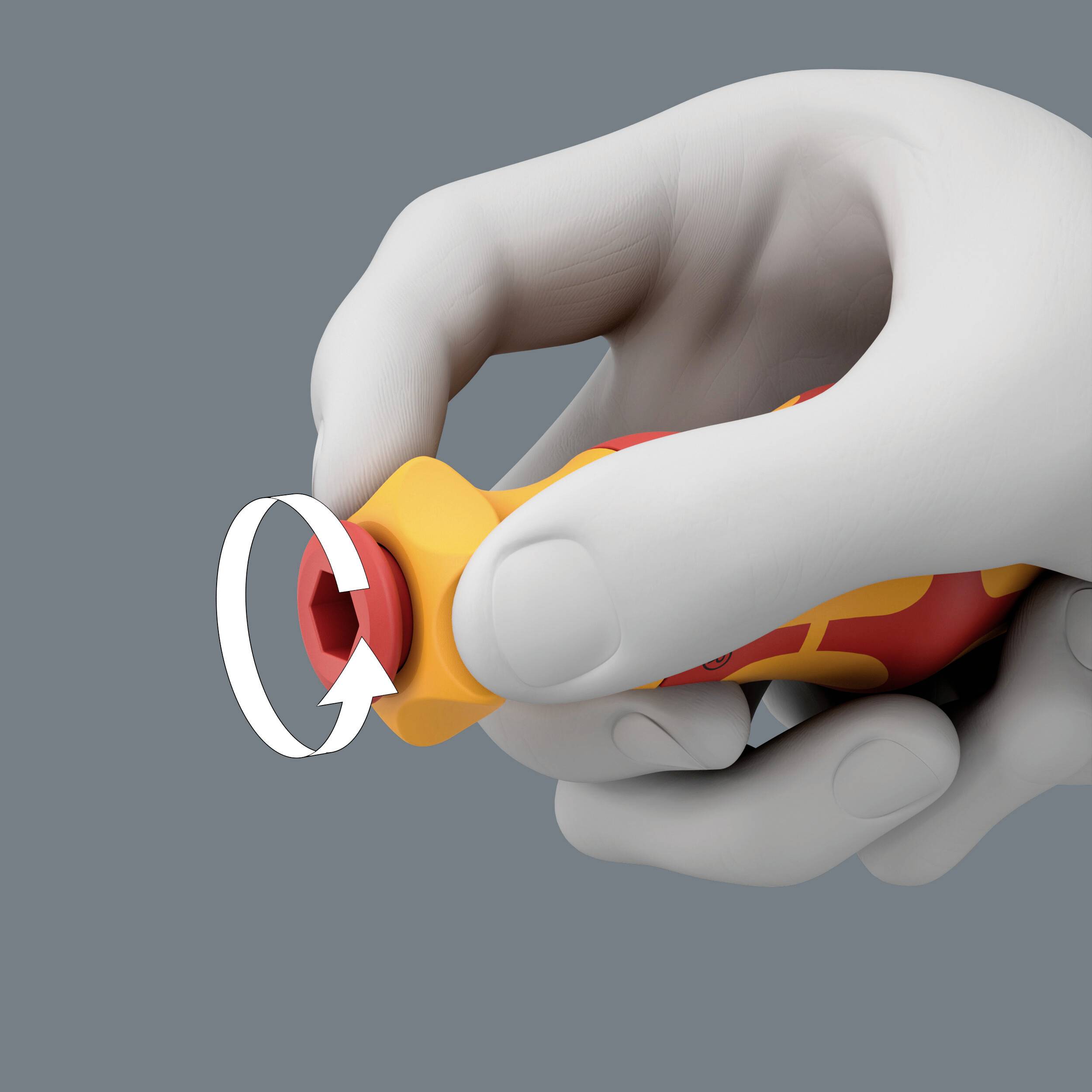 A hand holds a bottle cap, turning it anti-clockwise to open a bottle.