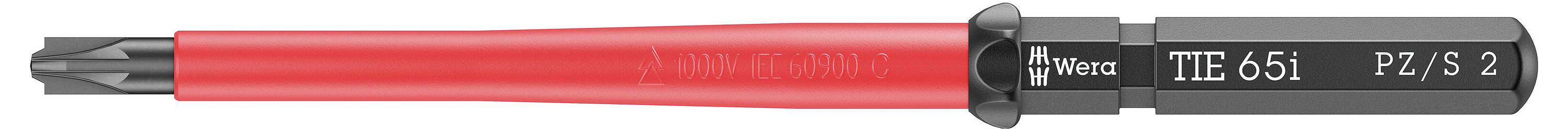 Red screwdriver with black tip, suitable for PZ/S 2 screws.