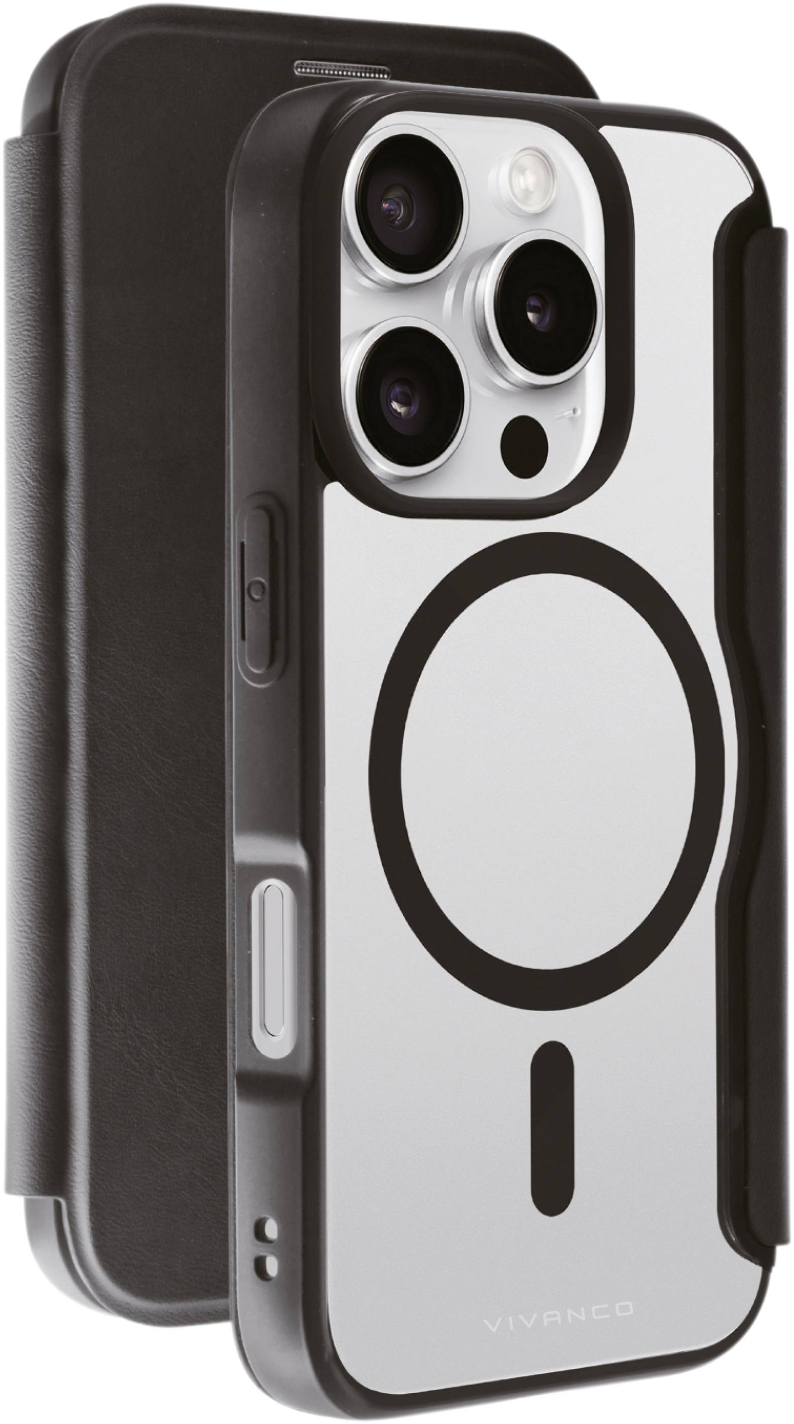 Vivanco MAG PREMIUM Booklet Apple iPhone 16 Pro Black Inductive charging, Sandproof, Sprayproof, Dustproof, Shockproof 64227