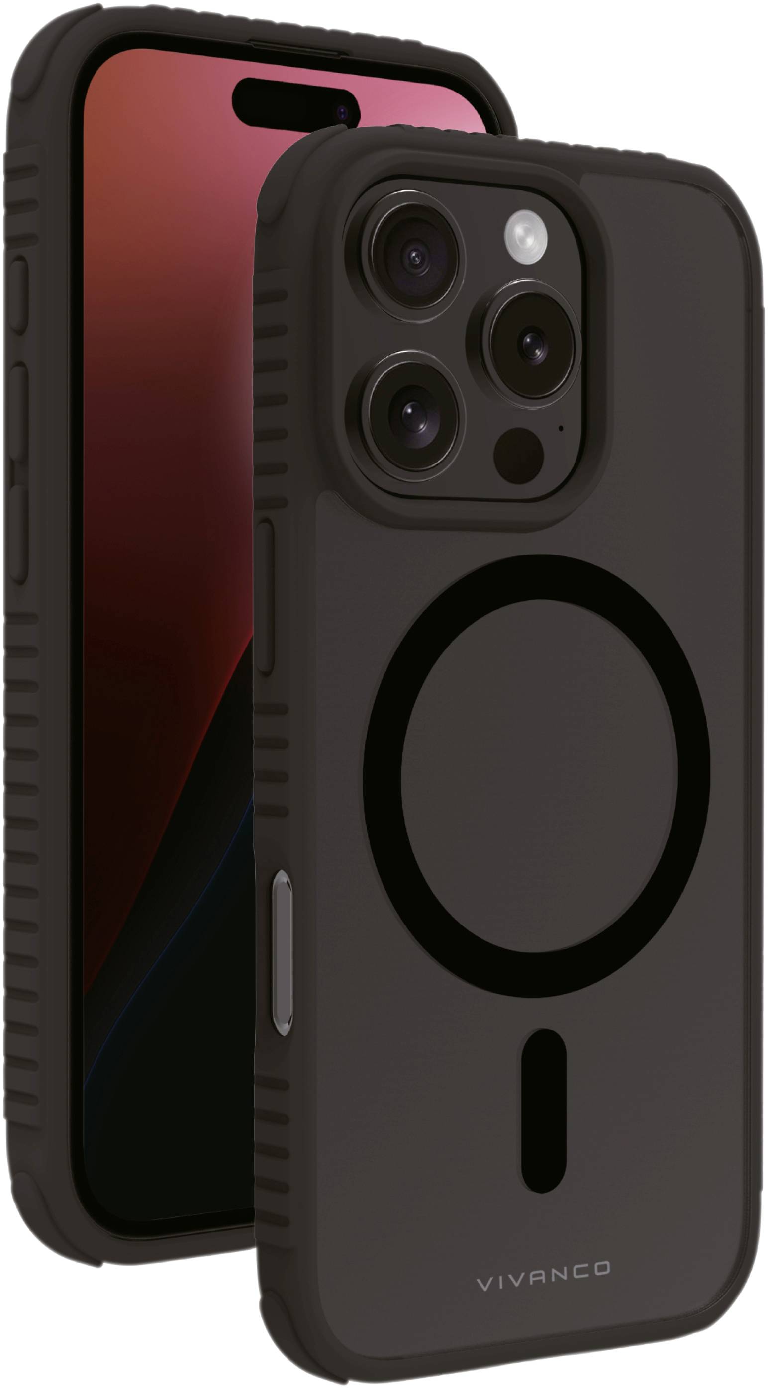 Vivanco MAG SOLID ELITE Back cover Apple iPhone 16 Pro Transparent, Black Inductive charging, Sandproof, Sprayproof, Dustproof 64229