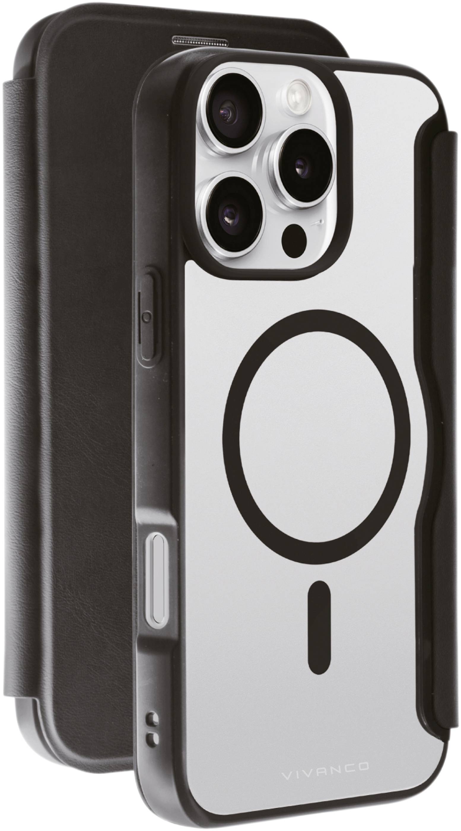 Vivanco MAG PREMIUM Booklet Apple iPhone 16 Pro Max Black Inductive charging, Sandproof, Sprayproof, Dustproof, Shockproof 64241